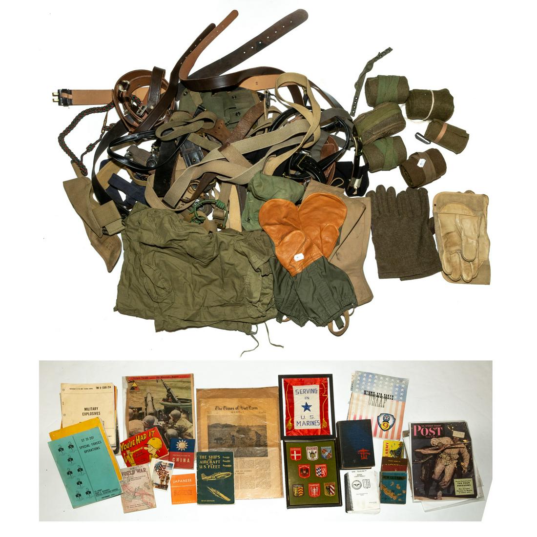 Group of Military Ephemera: Including Marine service flag, Special Forces Operations manuals, magazines, pocket guide books, other manuals, and other similar items.