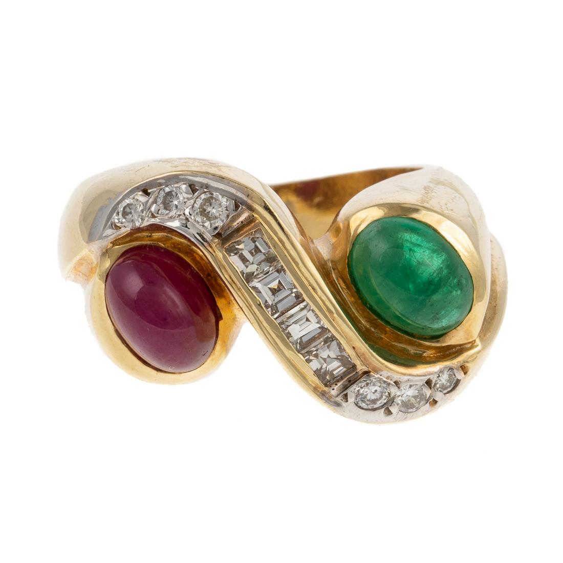 A Ruby, Emerald & Diamond Ring in 14K (1 of 6)