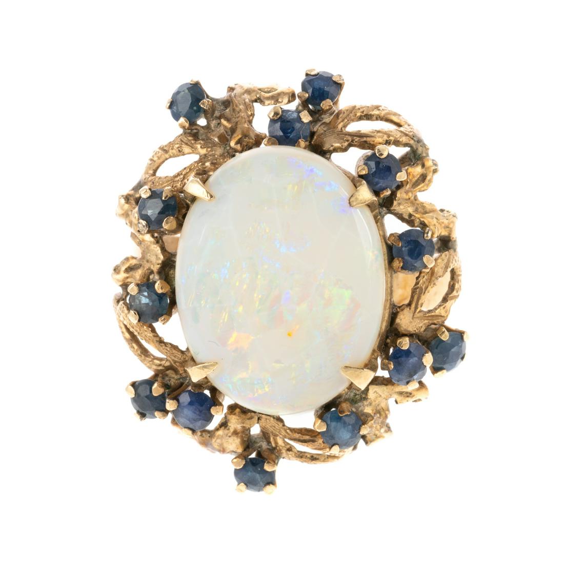 A Textured Opal & Sapphire Ring in 14K (1 of 5)