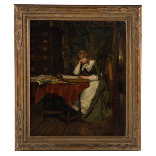 Charles Yardley Turner. "Reading," oil: (American, 1850-1919). Oil on canvas, signed and dated "C.Y. Turner, 1904" lr, 24 x 20 in., framed.