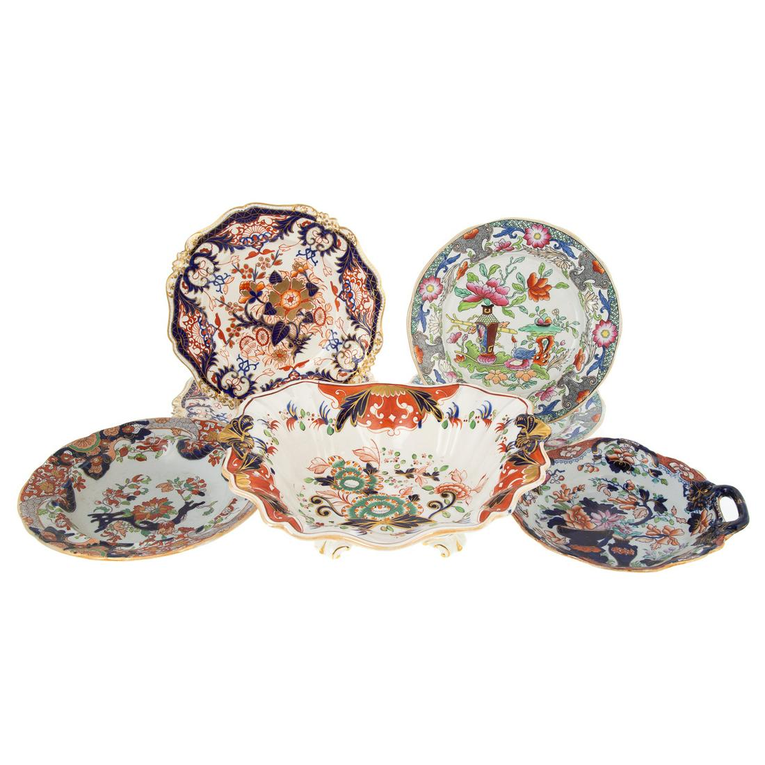 Six English China Chinoiserie Plates & Fruit Bowl (1 of 9)