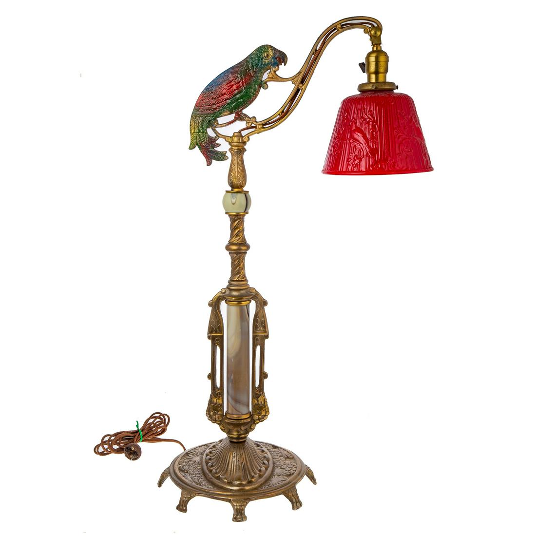 Art Deco Parrot Lamp & Glass Shade (1 of 6)