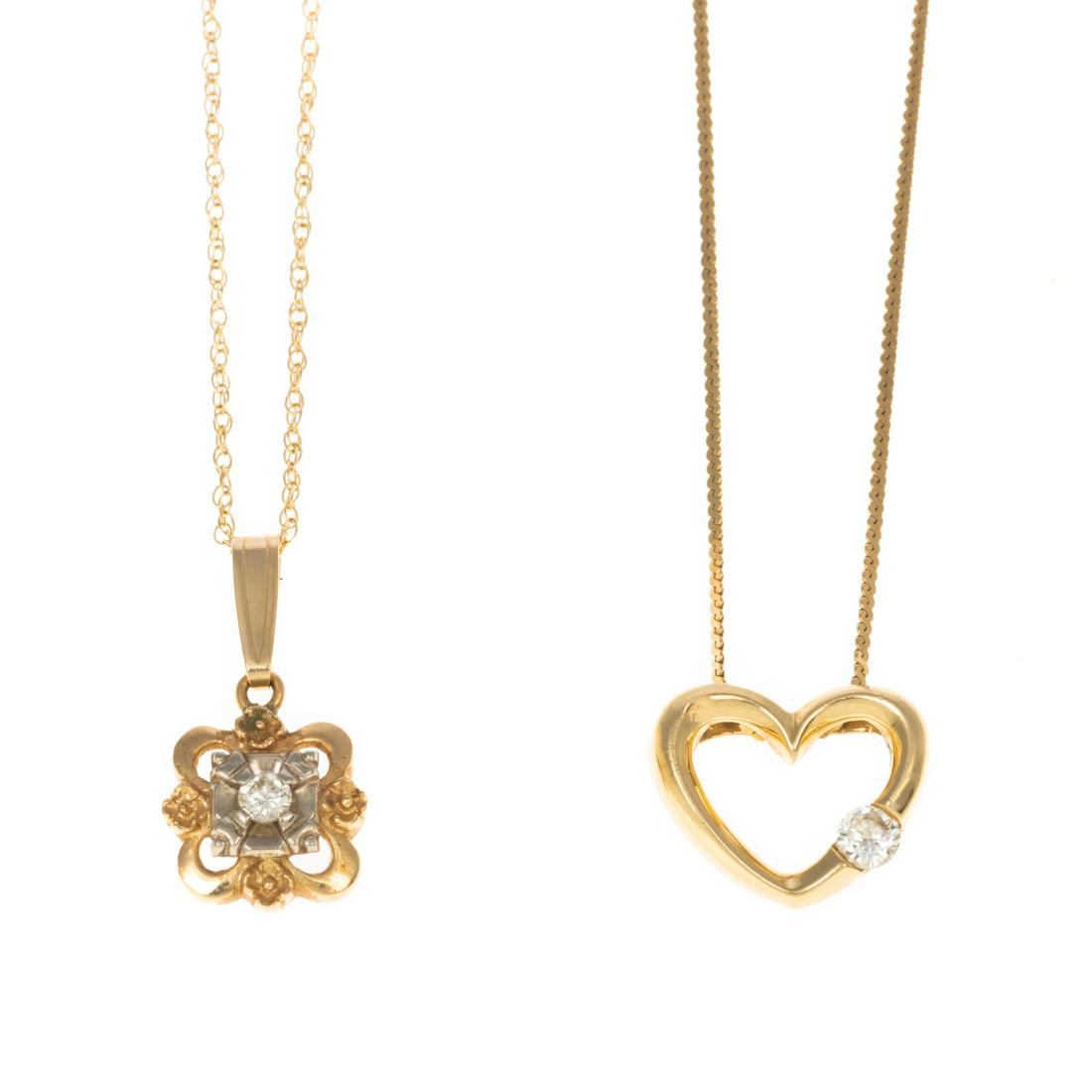 Two Diamond Pendants & Chains in 14K (1 of 7)