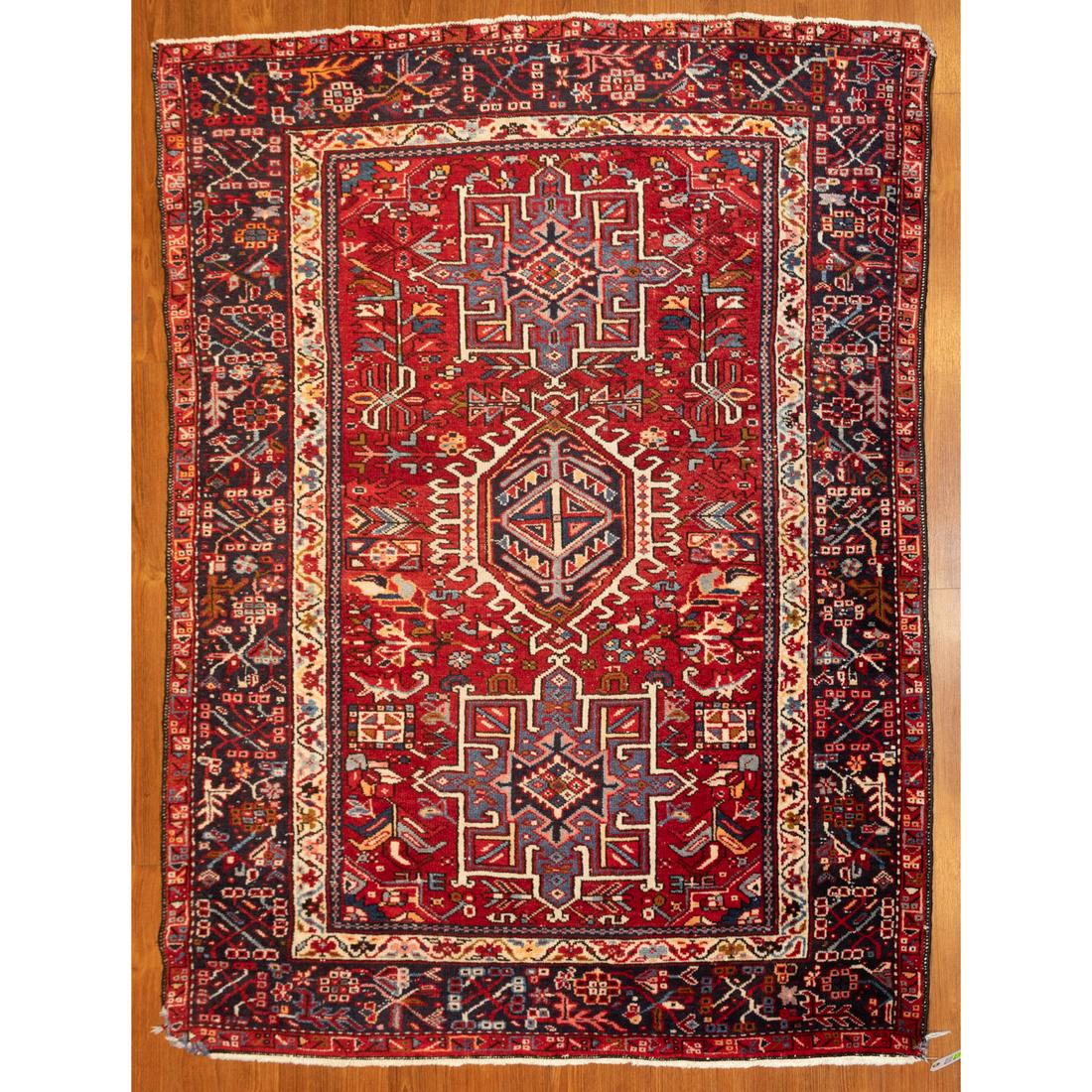 Karaja Rug, Persia, 4.9 x 6.3: Third quarter-20th century; hand-knotted, wool pile.