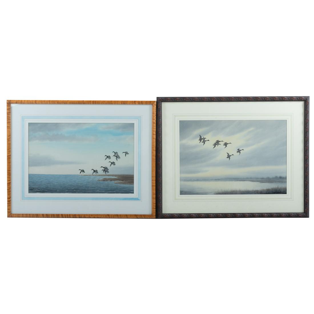 Joseph Day Knap. Two Framed Watercolors: (American, 1875-1962). Depicting waterfowl flying over marshes, each signed "J.D. Knap" ll, sight sizes: 13 1/2 x 20 1/2 in. and 14 1/2 x 20 3/4 in.
