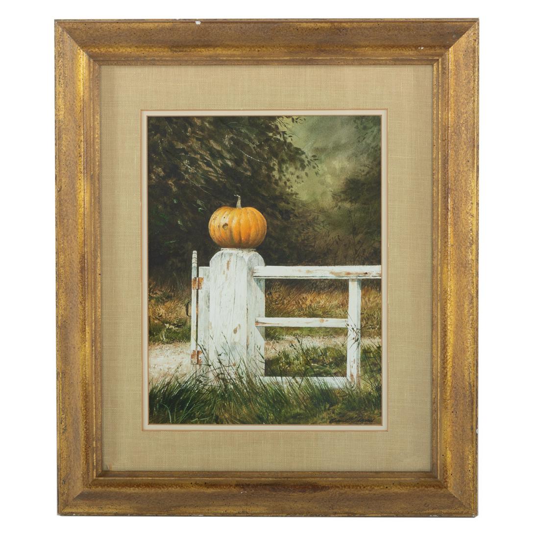 Emmitt Thames. "Late Autumn," watercolor: (American, b. 1933). Watercolor on paper, signed "Emmitt Thames"lr, titled on verso, sight size: 14 1/2 x 10 3/4 in., framed. Private collection, Towson, MD.