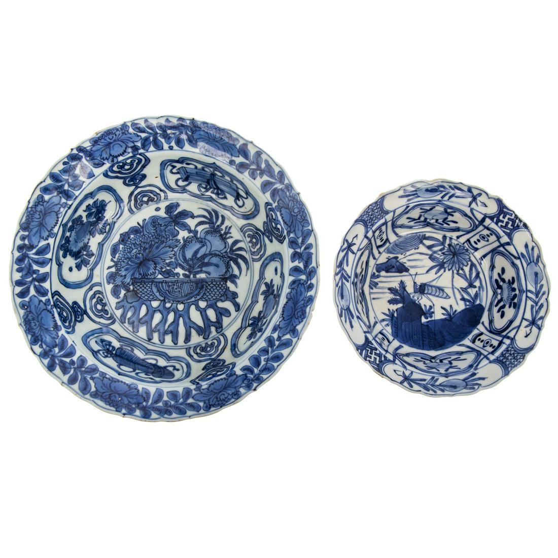 Two Chinese Export Kraak Bowls: Ming Dynasty, Chongzhen, circa 1630-4 bowl with flared rim, with floral and garland decoration, alternating medallions of flowers and sacred objects, center with pomegranates in bowl. 2 1/4 in. H., 8 