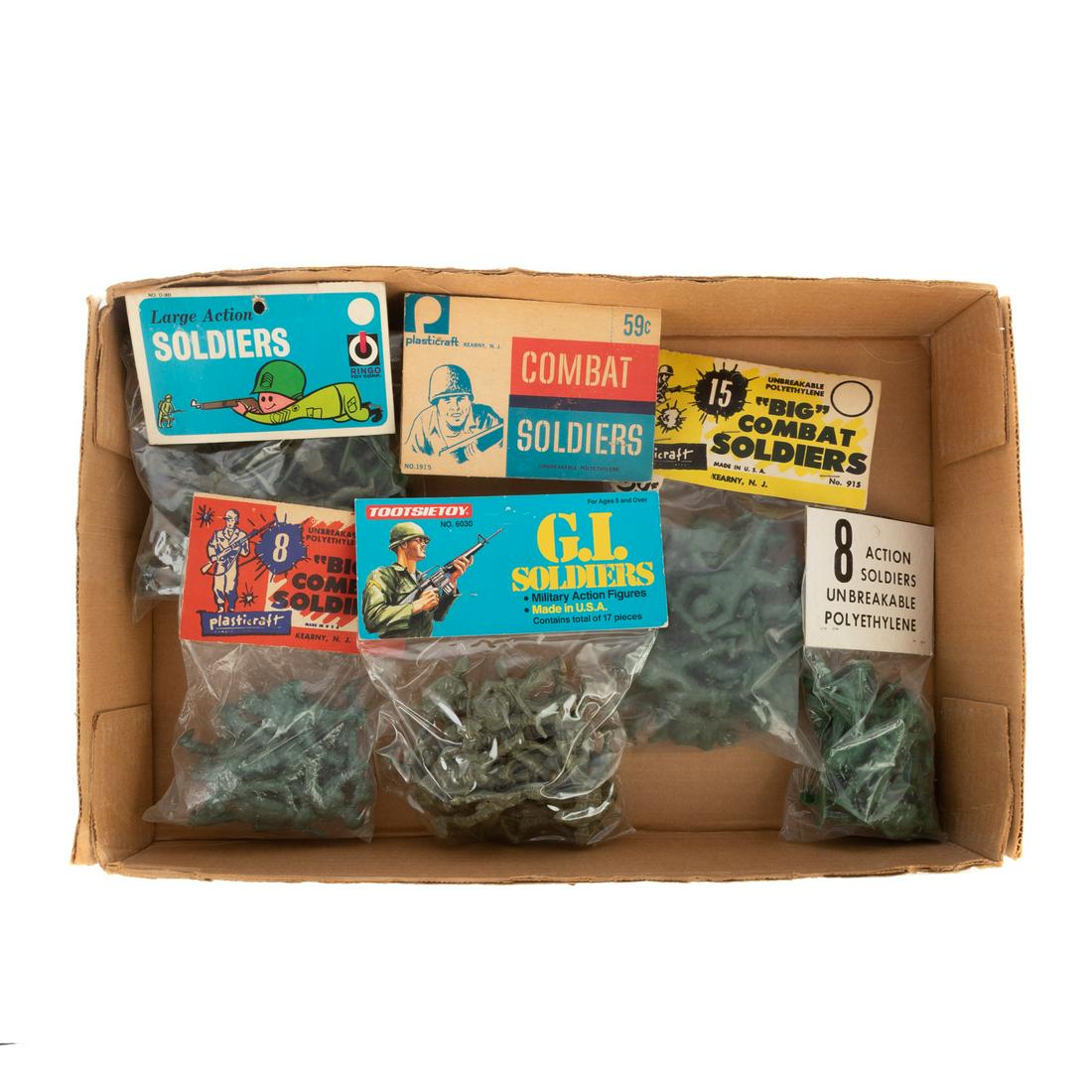 Five Packs of Plastic Soldiers: Circa 1960s; four in original packages, approximately 3 in. H.