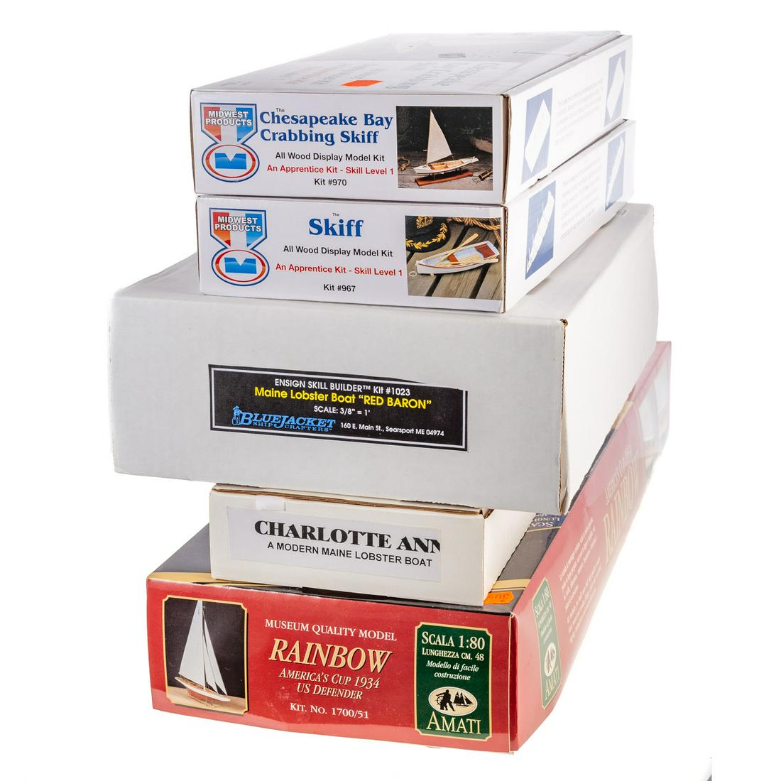 Five Wooden Boat Model Kits: All unbuilt in original boxes.