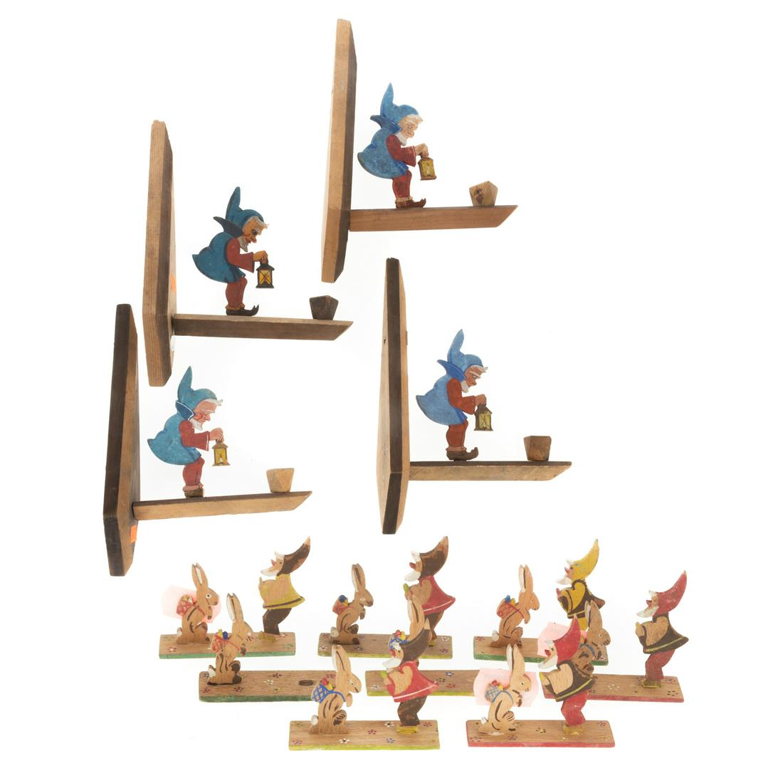 Set of Four Carved & Painted Wood Gnome Sconces (1 of 6)