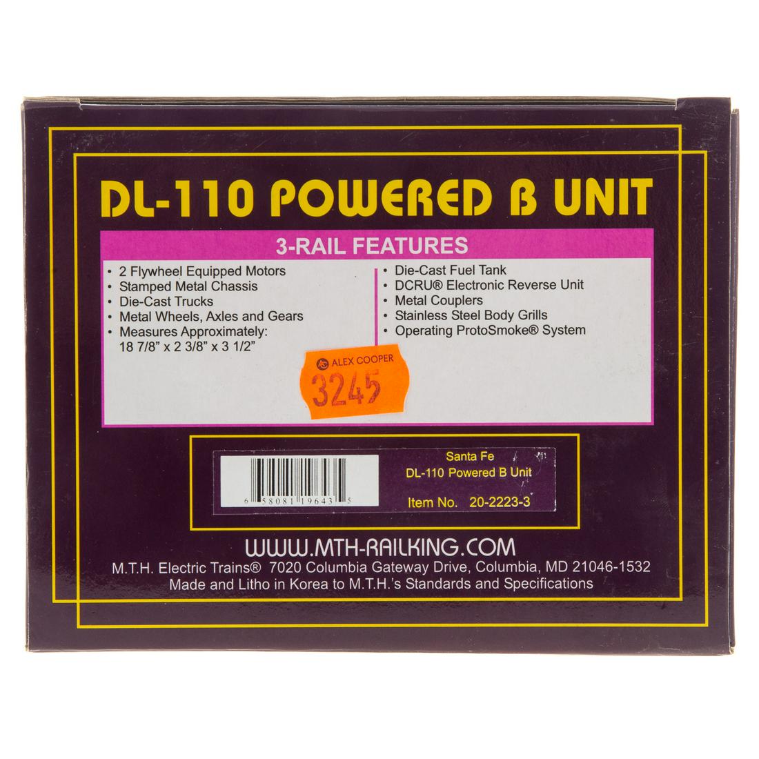 M.T.H. DL-110 Powered B-Unit: Santa Fe.