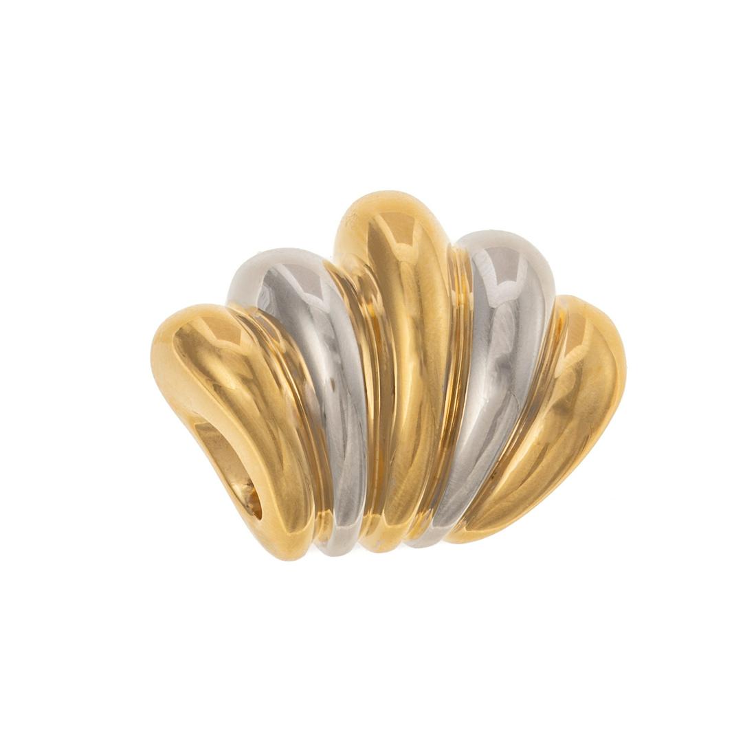 A Bi-Color Omega Chain Slide in18K: 18K yellow and white gold hollow Omega chain slide, 1.5 x 1 in., 5.20 grams