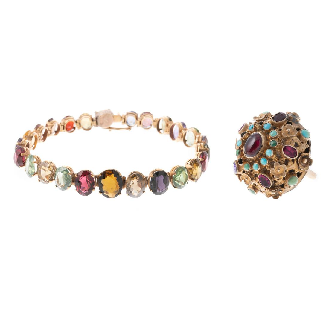 A Multi Gemstone Ring & Bracelet in 14K & 10K (1 of 6)