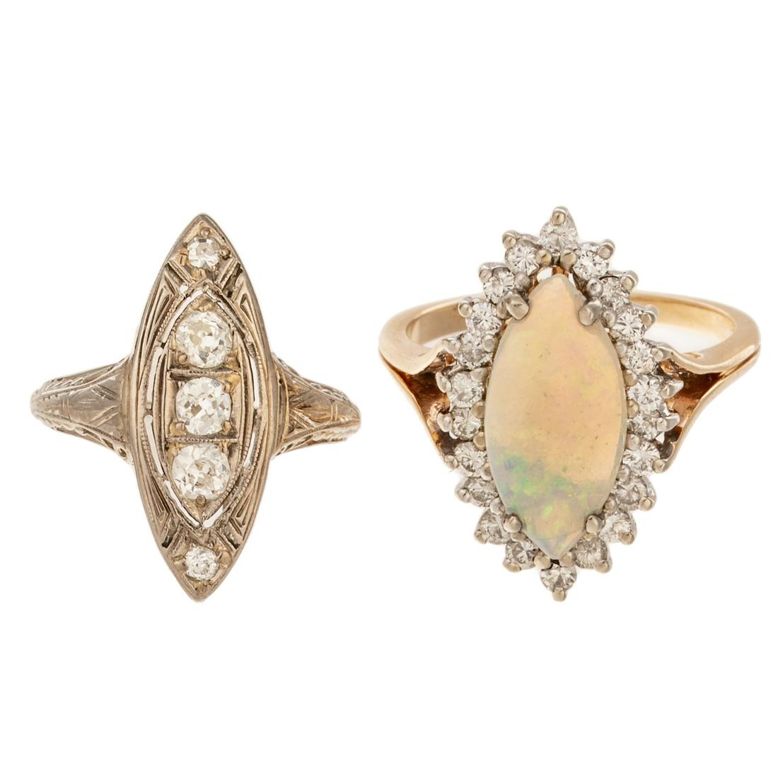 Two Navette Gemstone & Diamond Rings (1 of 7)