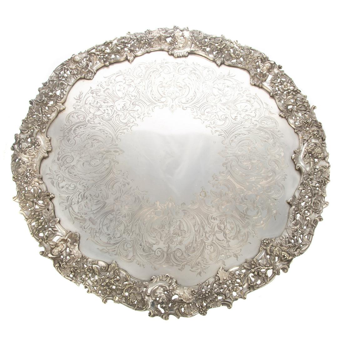 Large Ornate Silver Plated Serving Tray (1 of 5)