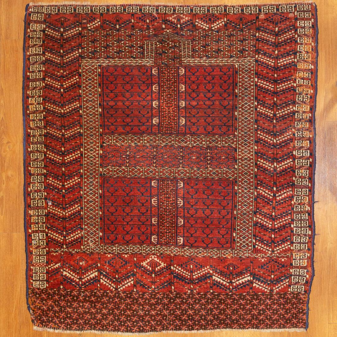 Antique Turkeman Hatchli Rug, Turkestan, 4.4 x 5: First quarter-20th century; hand-knotted, wool pile.