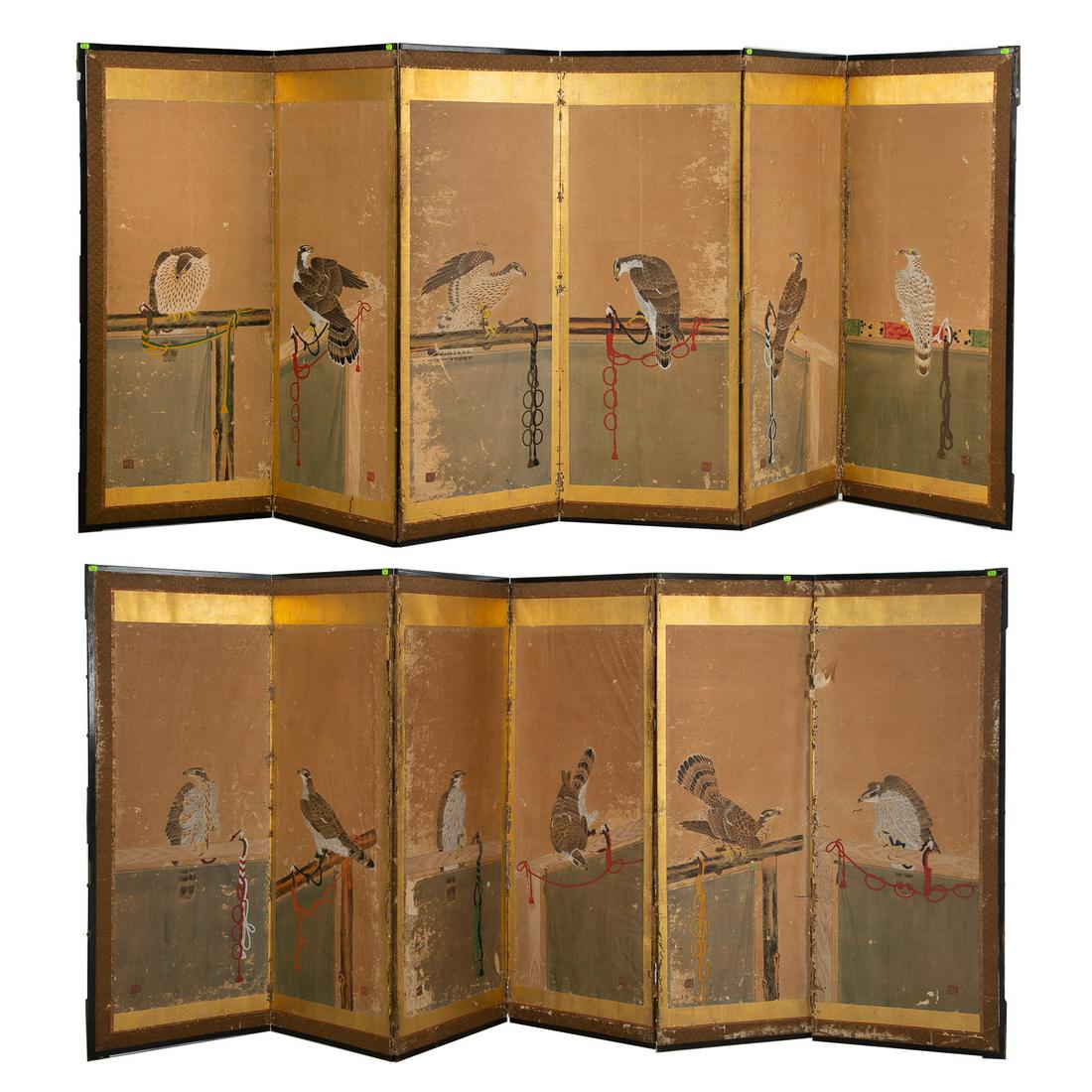 A Pair of Japanese Tethered Hawk Folding Screens (1 of 13)
