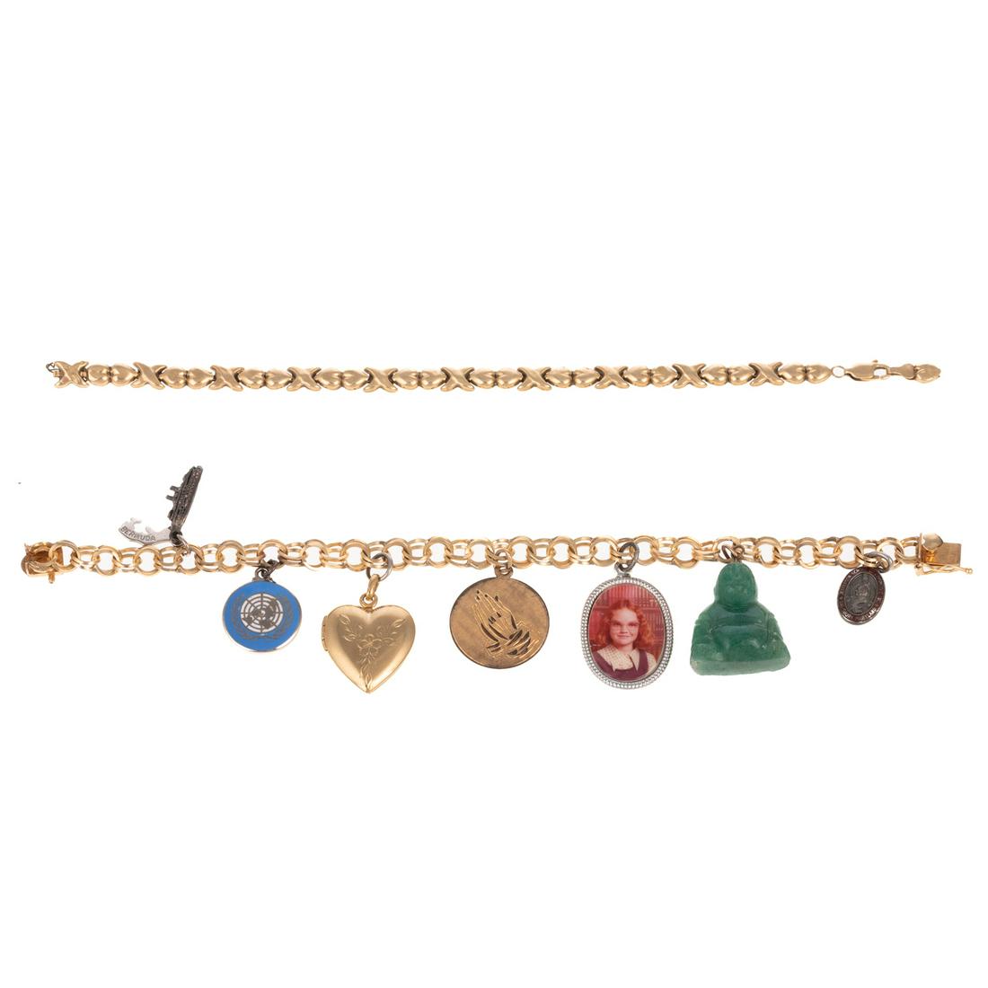 A Charm Bracelet & Heart Link Bracelet in 14K (1 of 8)