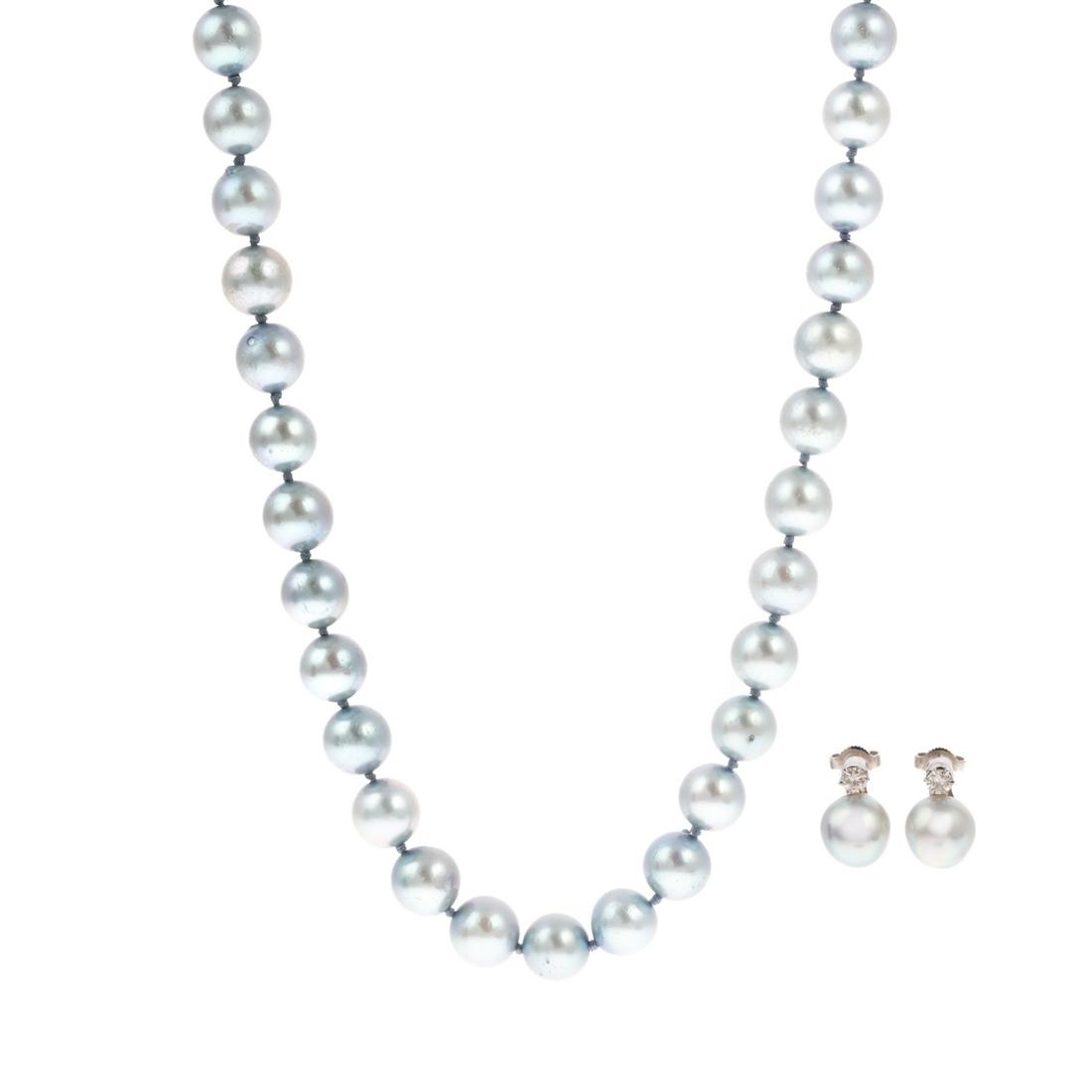 A Silver Pearl Strand & Diamond & Pearl Earrings (1 of 8)