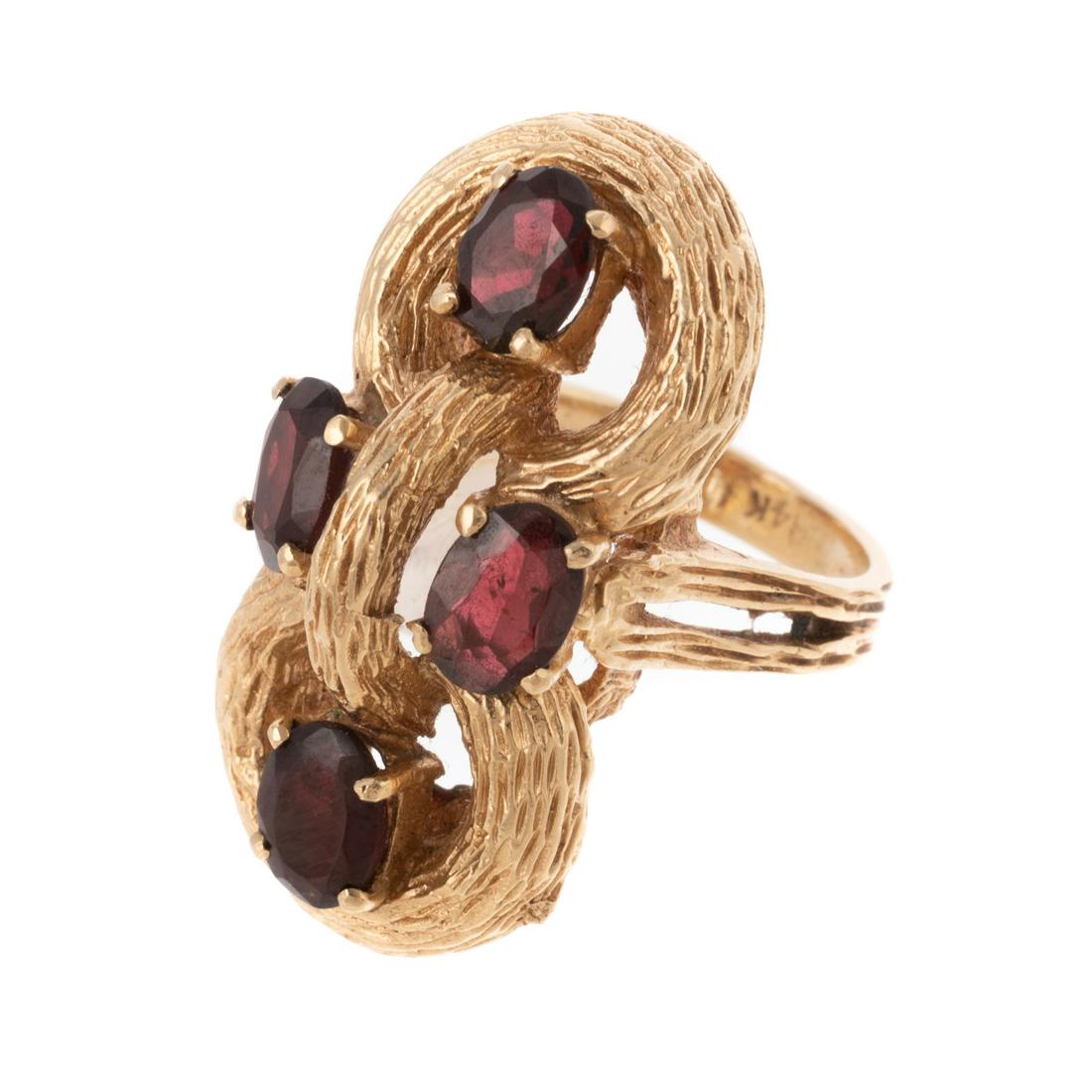 A Textured Knot Ring with Garnets in 14K (1 of 5)