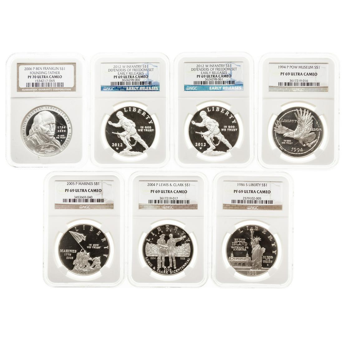 Seven NGC Graded Commemorative Proof Silver Dollars (1 of 6)