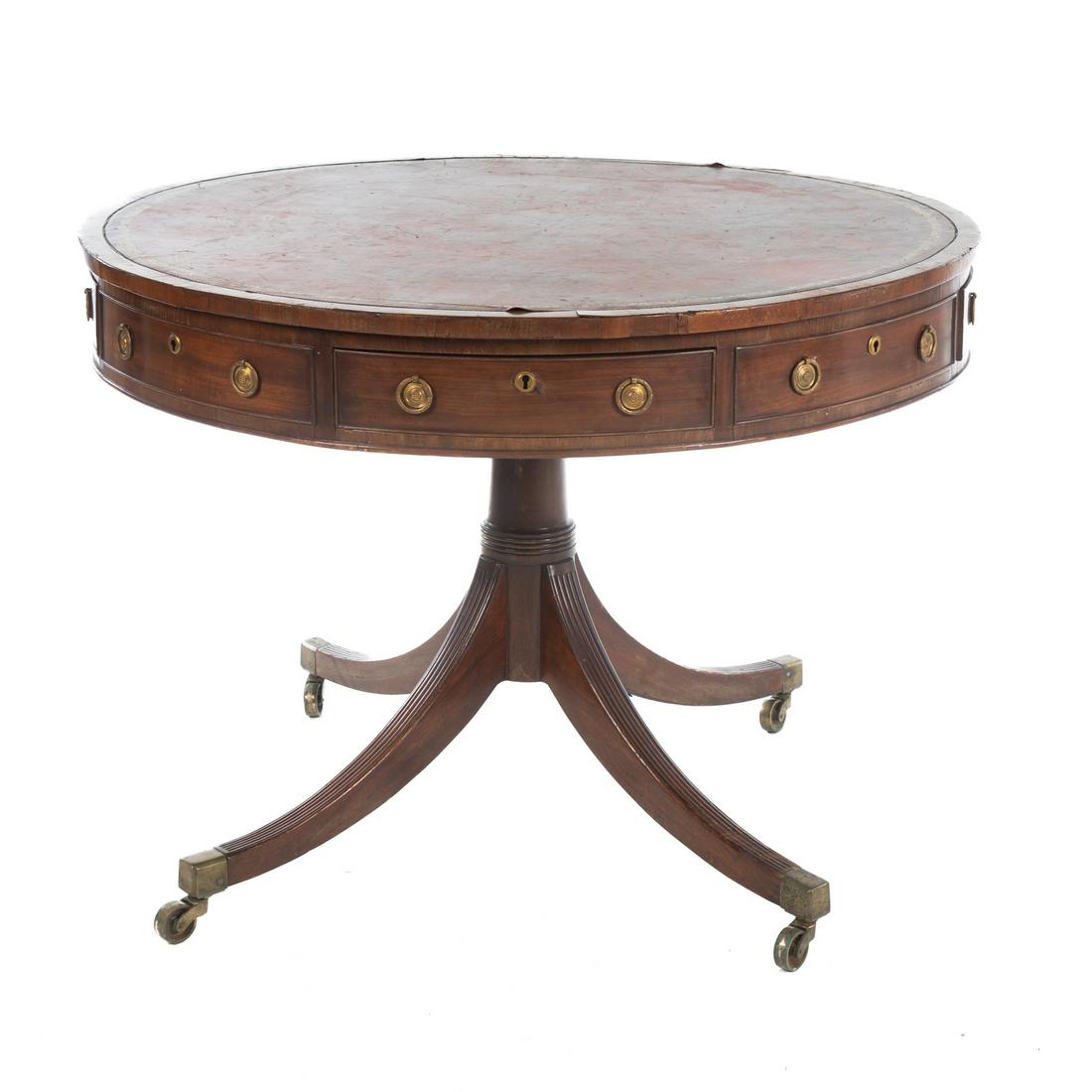 English Regency Mahogany Leather Top Drum Table (1 of 8)