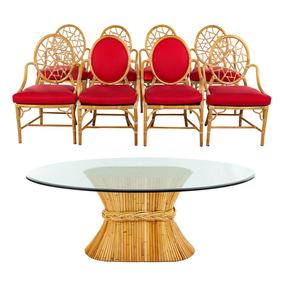 McGuire Rattan Glass Top Table & Eight Rattan Chairs (1 of 11)