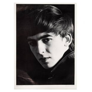 Astrid Kirchherr. "George Harrison, Hamburg, 1962," offset lithograph: (German, 1938-2020). Offset lithograph, ed. 232/300, pencil signed "Astrid Kirchherr" lr, sheet size: 33 x 23 1/2 in., unframed, comes rolled in cardboard tube.