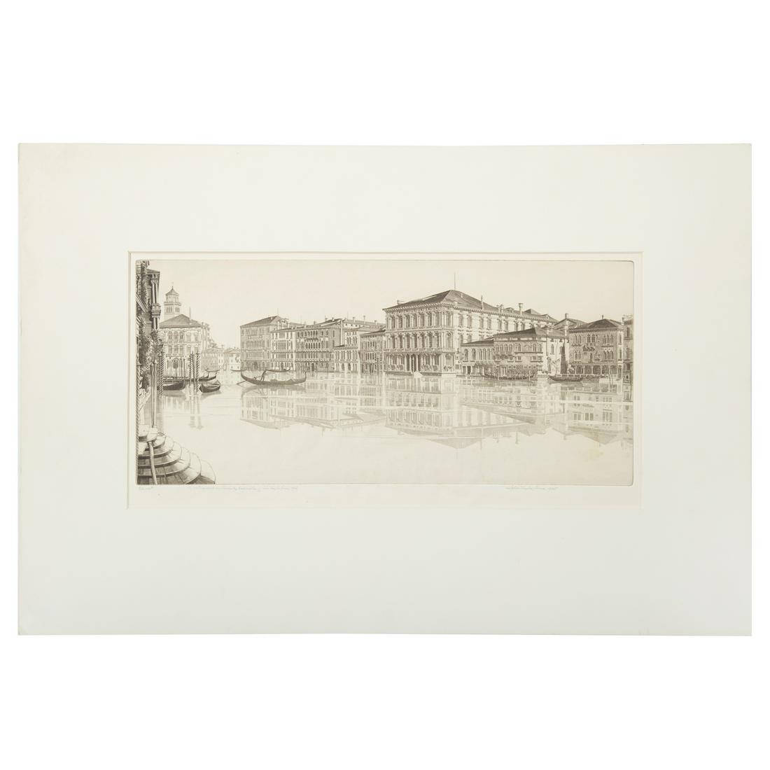 John Taylor Arms. "Venetian Mirror (The Grand Canal, Venice)," etching: (American, 1887-1953). Etching, signed and dated "John Taylor Arms, 1935" lr, sheet size: 10 x 18 1/4 in., unframed.