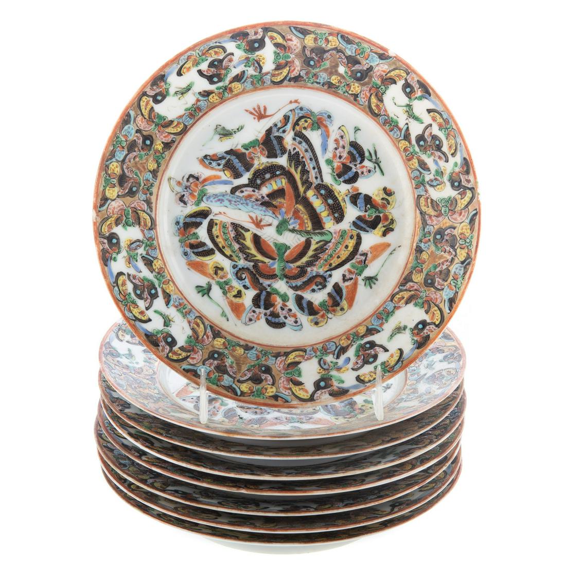 Eight Chinese Export Black Butterfly Plates (1 of 4)