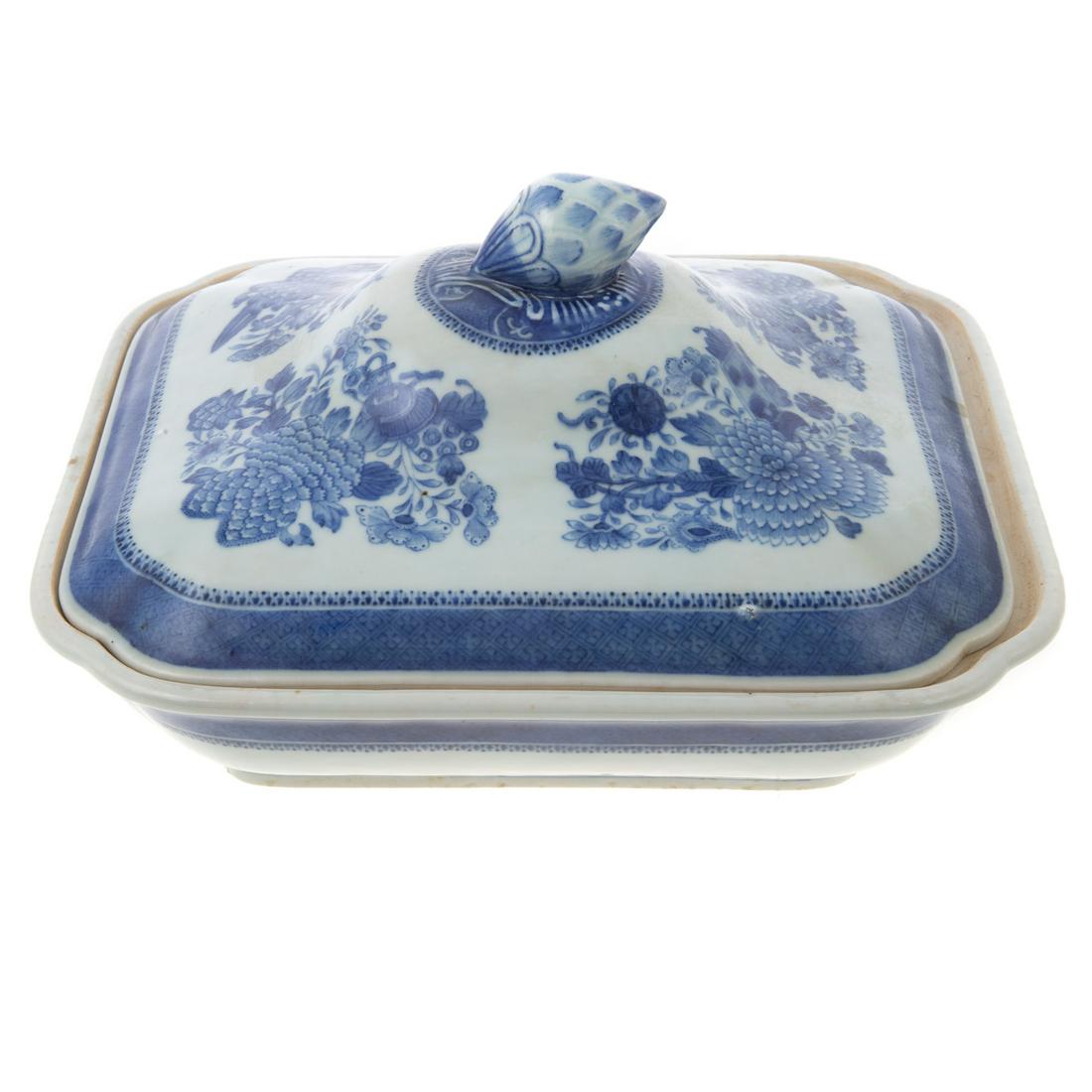 Chinese Export Blue Fitzhugh Vegetable Dish: Jiaqing Era, circa 1800 corner cut dish, with decoration in interior. 6 in. H., 11 in. L., 9 1/2 in. W.