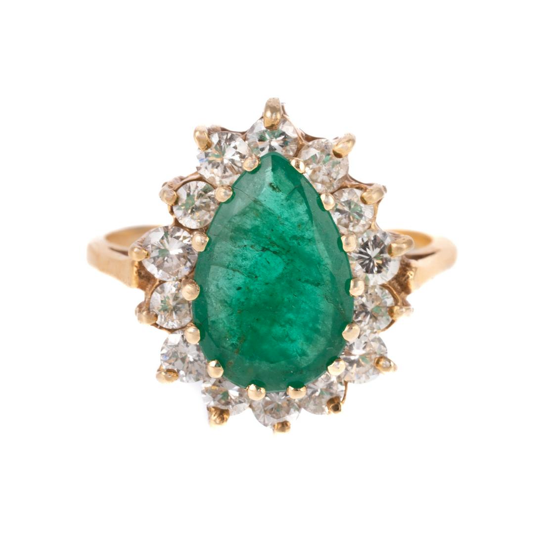 A Pear Shape Emerald & Diamond Ring in 14K (1 of 5)