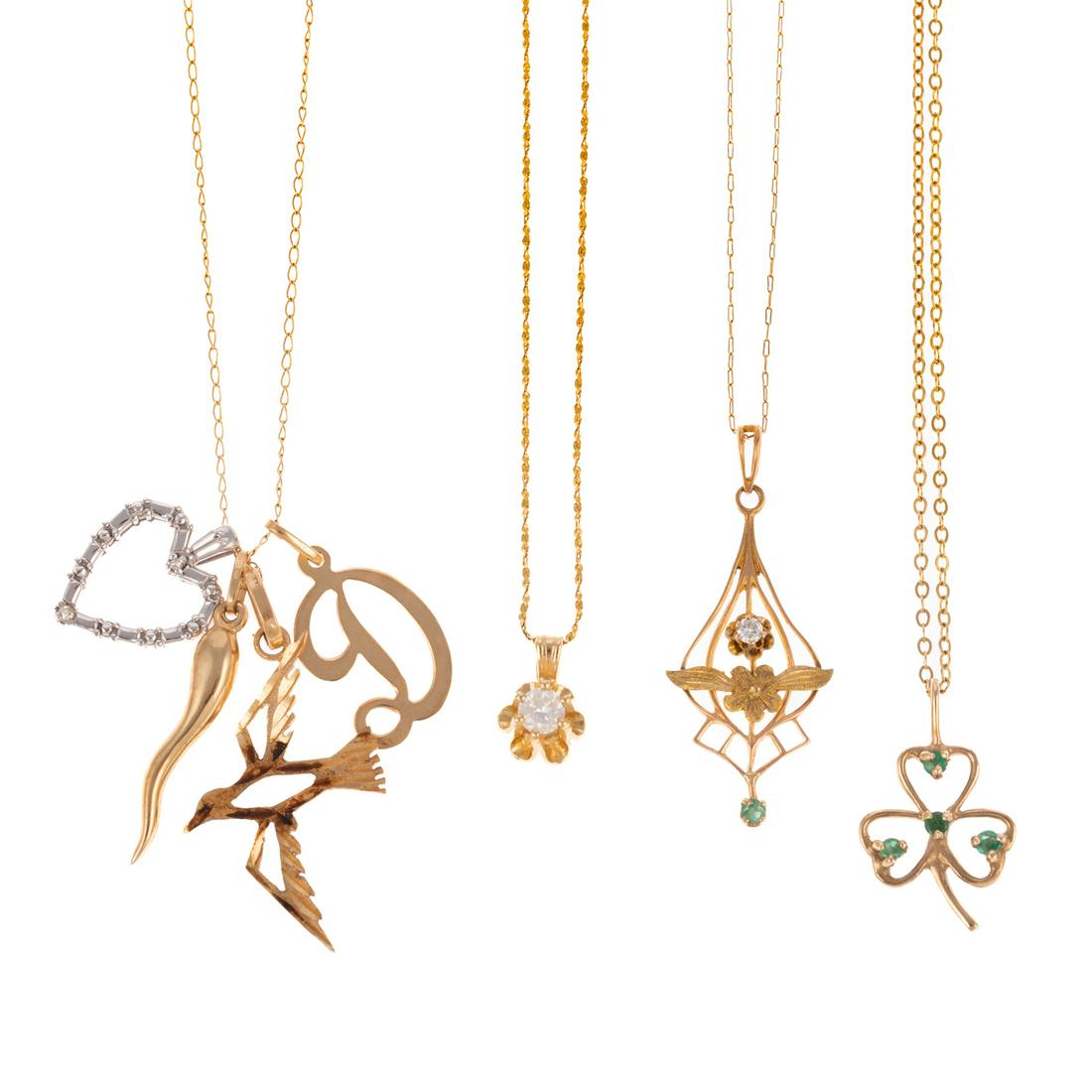 Four Gold Necklaces with Pendants (1 of 8)