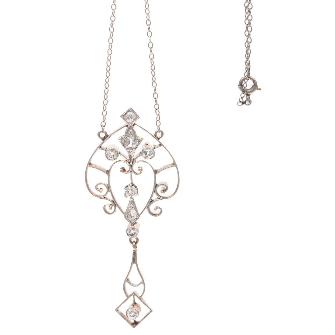 An Antique Diamond Pendant Necklace in 14K (1 of 3)