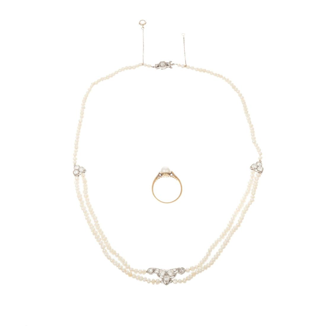 An Antique Diamond & Pearl Ring & Necklace (1 of 6)