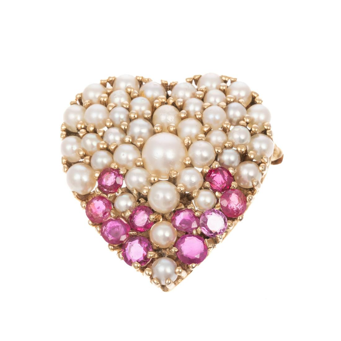 A Ruby & Pearl Heart Brooch in 14K (1 of 3)