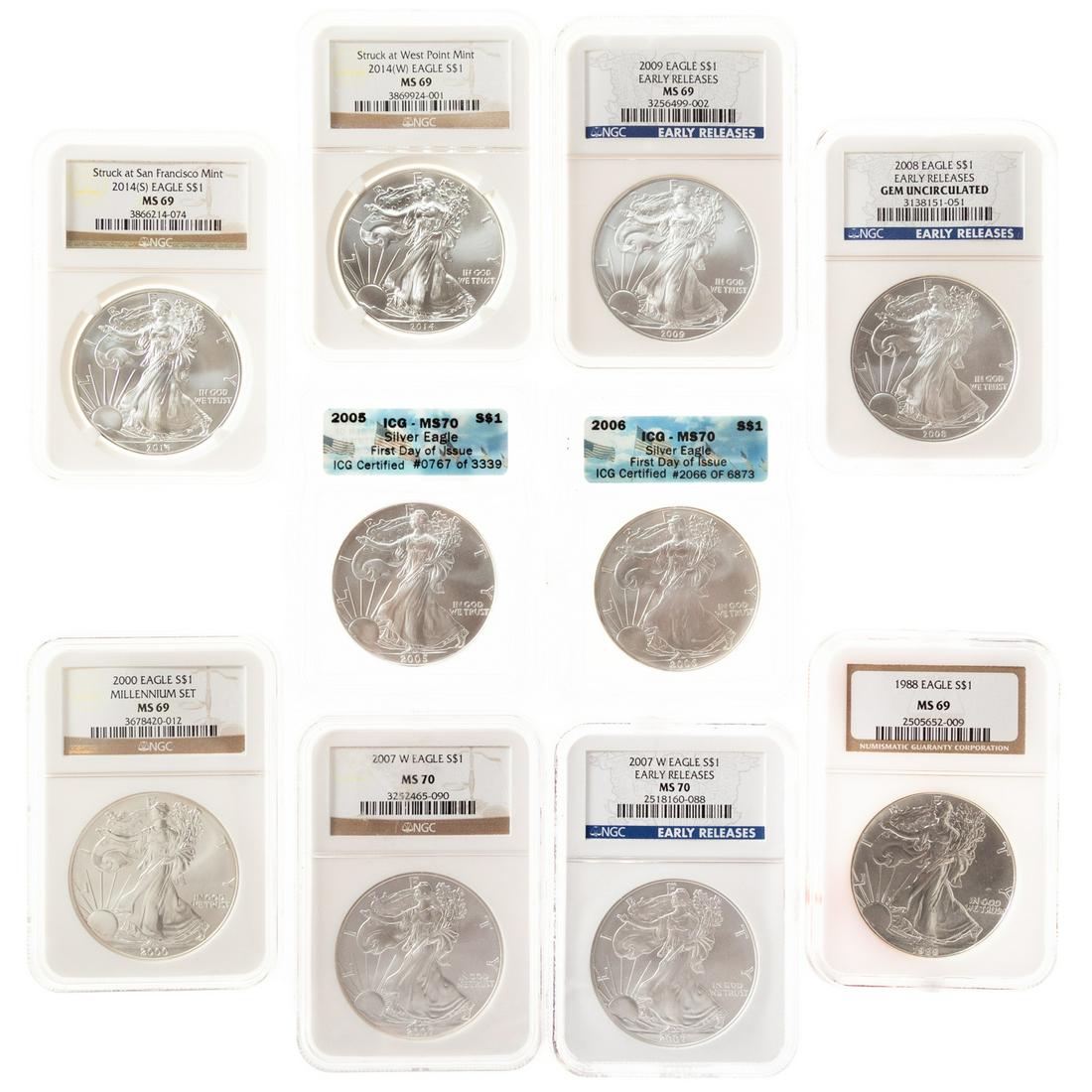 10 Silver Eagles MS69 & MS70 (1 of 4)