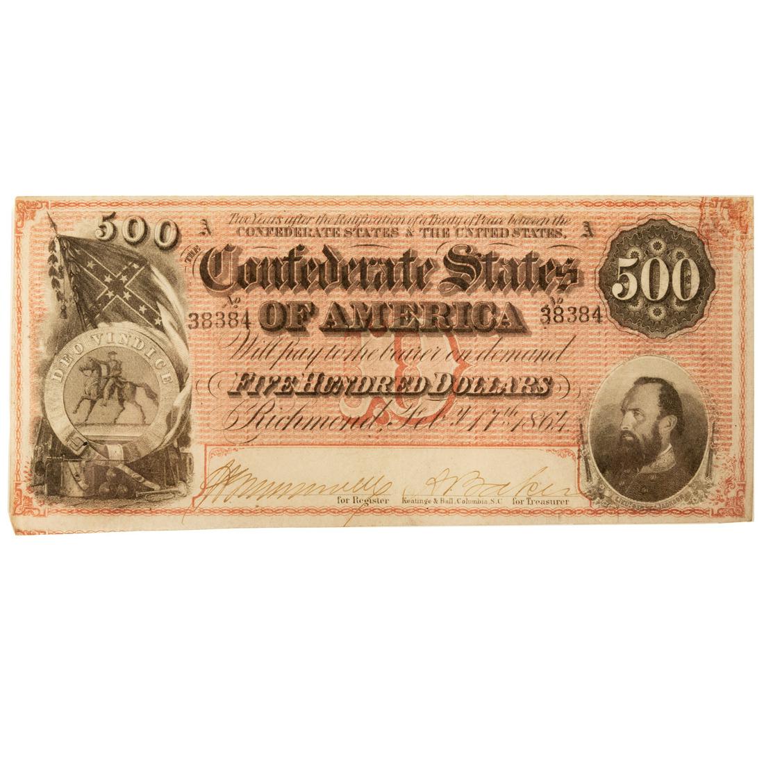 $500 Confederate Note SN 38384 AU58 (1 of 2)