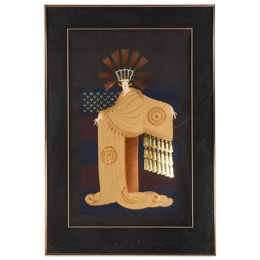 Erte. "Woman in a Golden Dress," serigraph (1 of 4)