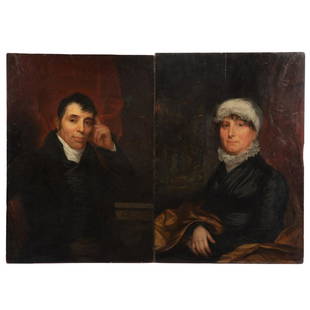 Attributed to Jacob Eichholtz. Man and Wife Portraits, oils: (American, 1776-1842). Sitters unidentified, oils on panel, unsigned, each 33 3/4 x 23 3/4 in., both unframed.