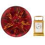 Brass Carriage Clock & Enamel Metal Charger