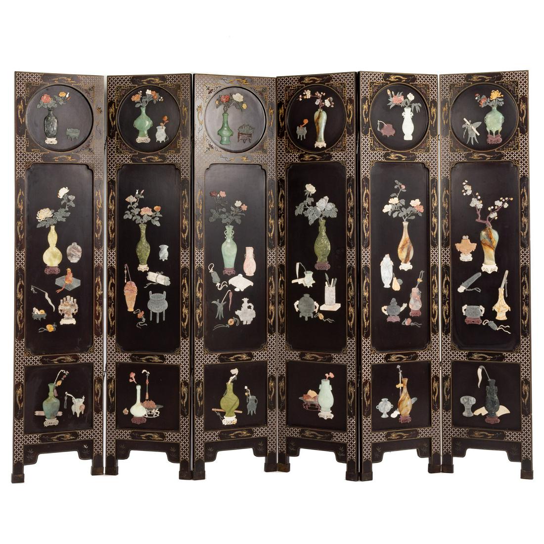 Chinese Export Six Panel Hardstone Mounted Screen (1 of 11)