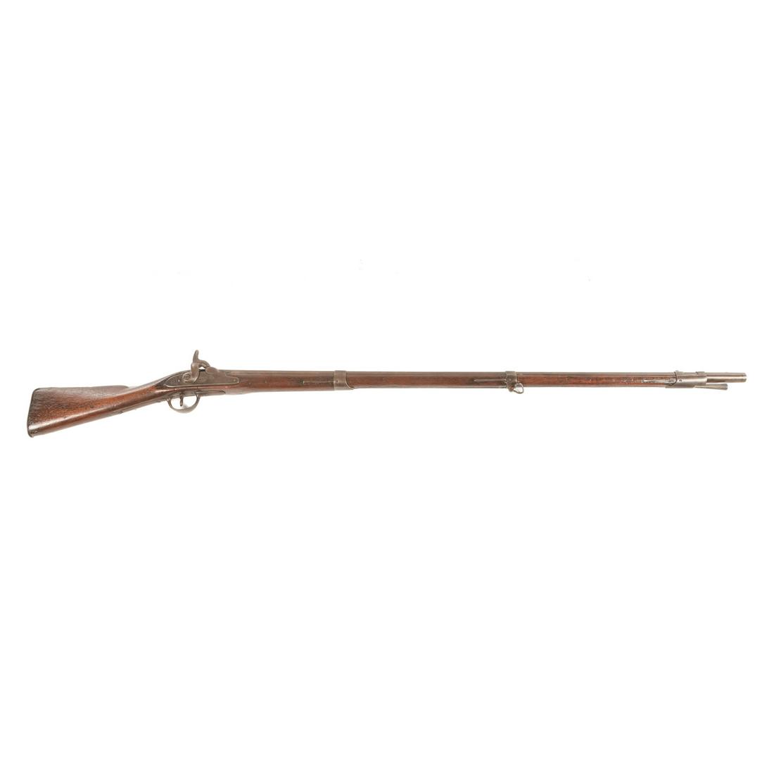 Harpers Ferry Model 1812 Percussion Long Gun: Later conversion three band barrel, retains ramrod, 45 1/2" barrel. Lock plate marked Harpers Ferry, 1812 with eagle.