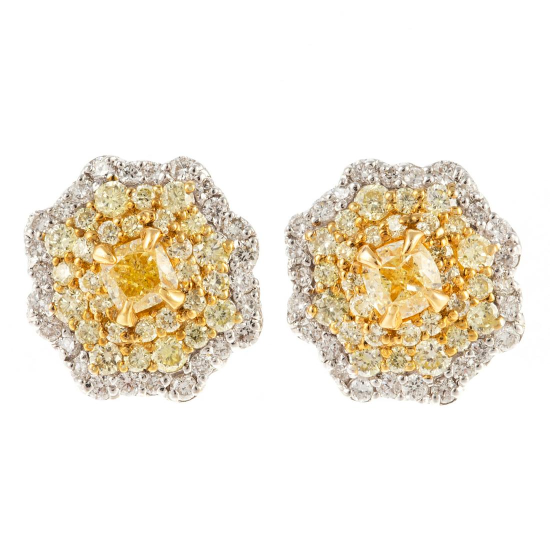 A Pair of Yellow Diamond Flower Earrings in 18K (1 of 3)