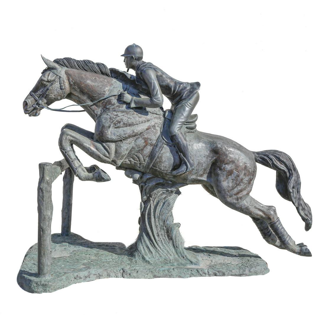 Impressive Bronze Life Size Steeplechase Statue