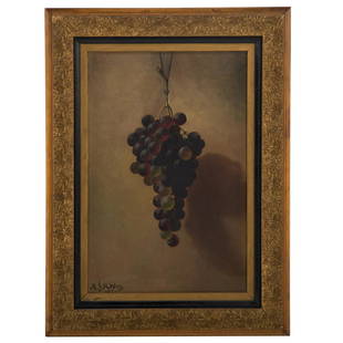 Andrew John Henry Way. Hanging Grapes, oil: (American, 1826-1888). Oil on canvas, signed and dated "A.J.H. Way, 1876" ll, 18 x 12 in., in a period frame. Provenance: From the private collection of Charlene O'Malley, a noted Baltimore antiques d