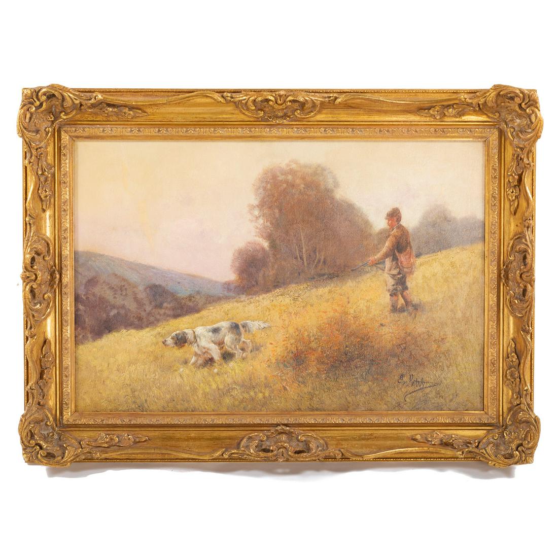 Eugene Joseph Constant Pierre Petit. A Hunter and His Hound, oil (1 of 4)