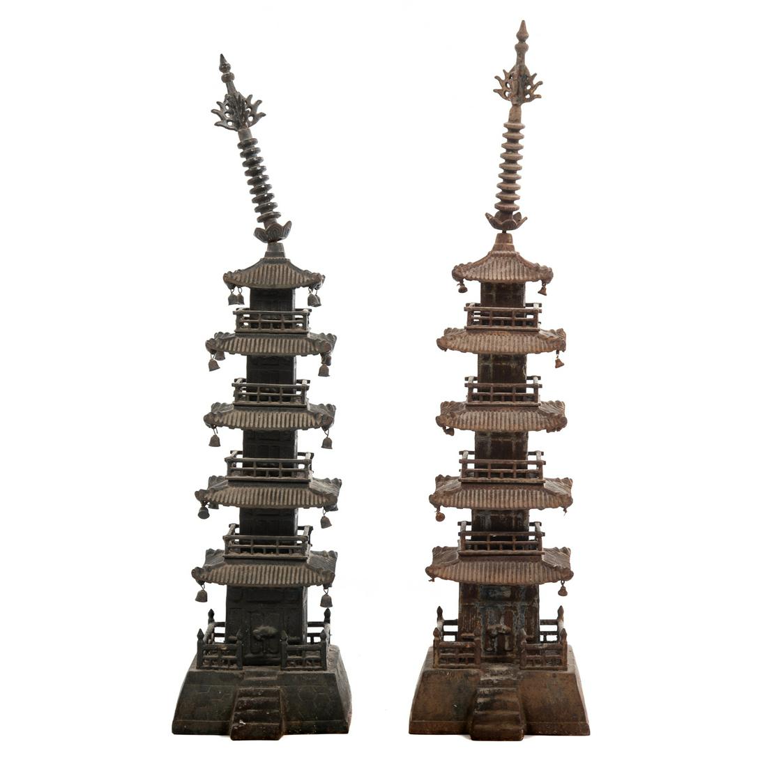 A Pair of Japanese Cast Iron Garden Pagodas (1 of 4)