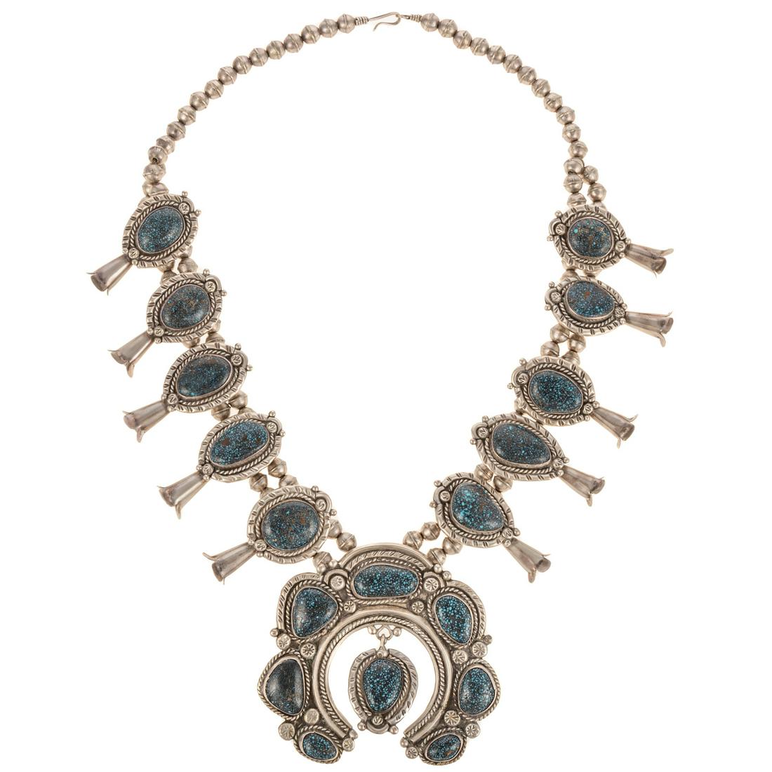 A Silver & Turquoise Squash Blossom Necklace (1 of 4)