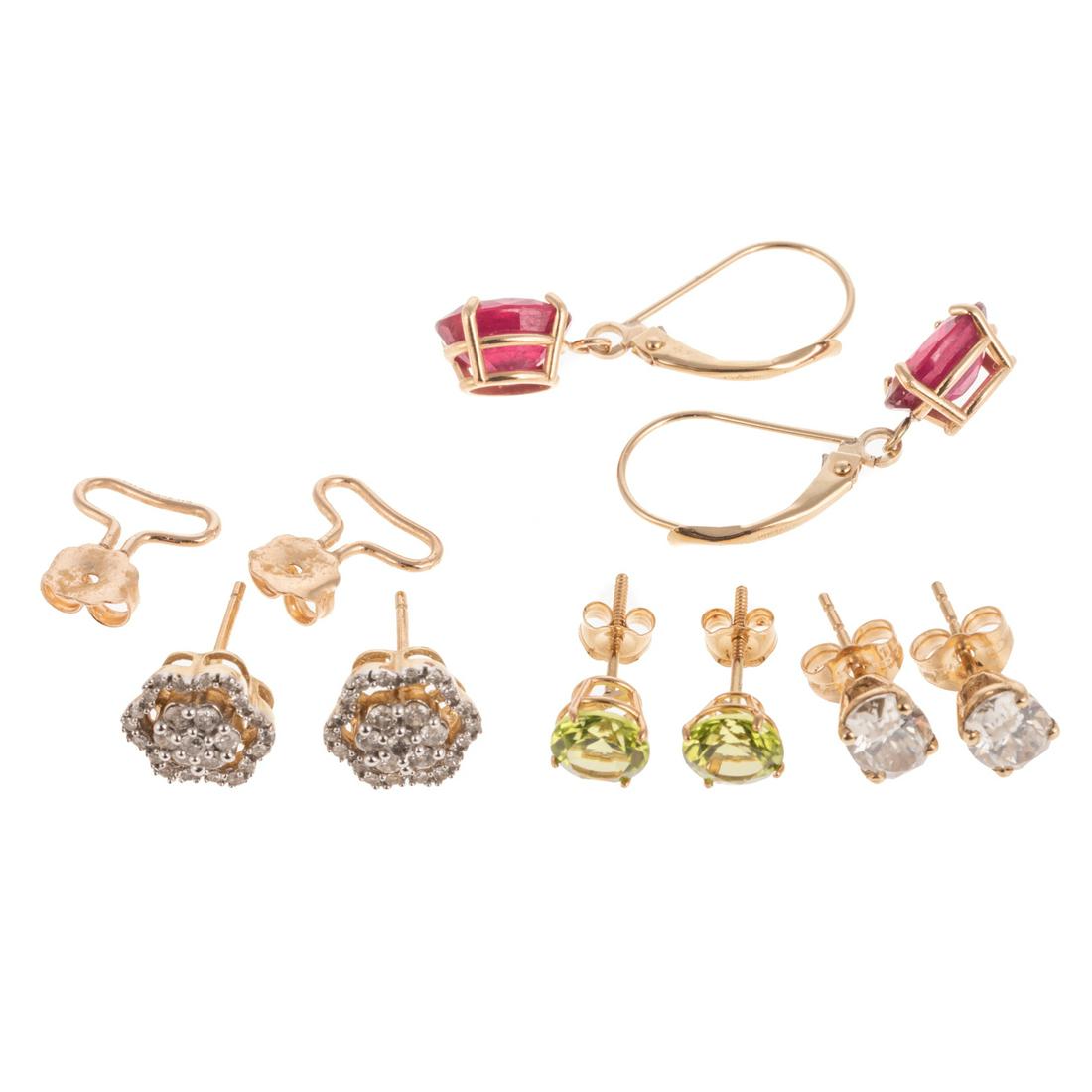 Four Pairs of Diamond & Gemstone Earrings in 14K (1 of 6)
